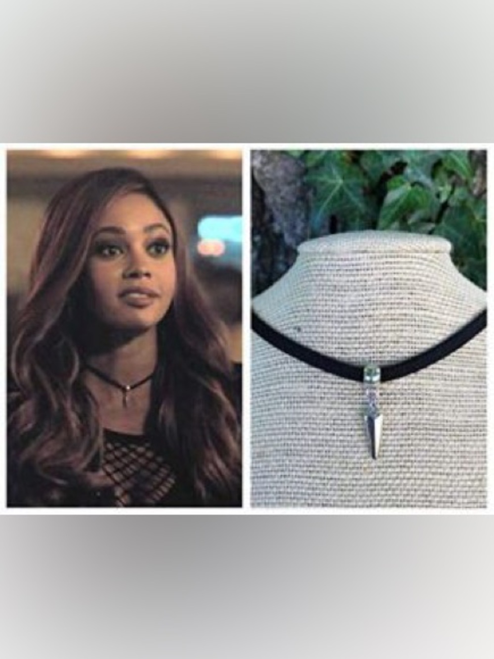 Black Velvet Choker Necklace with Silver Spike Pendant w/ Matching Earrings